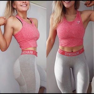 GymShark Grey leggings with sherbet pink band